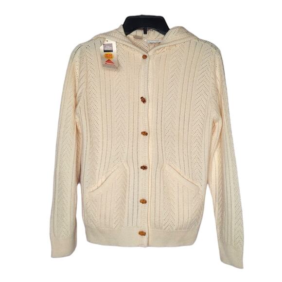 NOS Vintage Cream Hoodie Cardigan Sweater Size S/M - Picture 1 of 6
